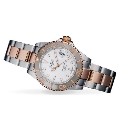 Ασημένιο ρολόι Davosa για άντρες με ιμάντα από χάλυβα Ternos Ceramic - Silver/Rose Gold 40MM Automatic