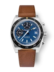 Stříbrné pánské hodinky Nivada Grenchen s koženým páskem CHRONOSPORT Blue 77003A16 38MM Automatic