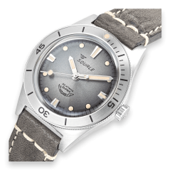 Relógio Squale prata para homens com pulseira de couro Super-Squale Sunray Grey Leather - Silver 38MM Automatic