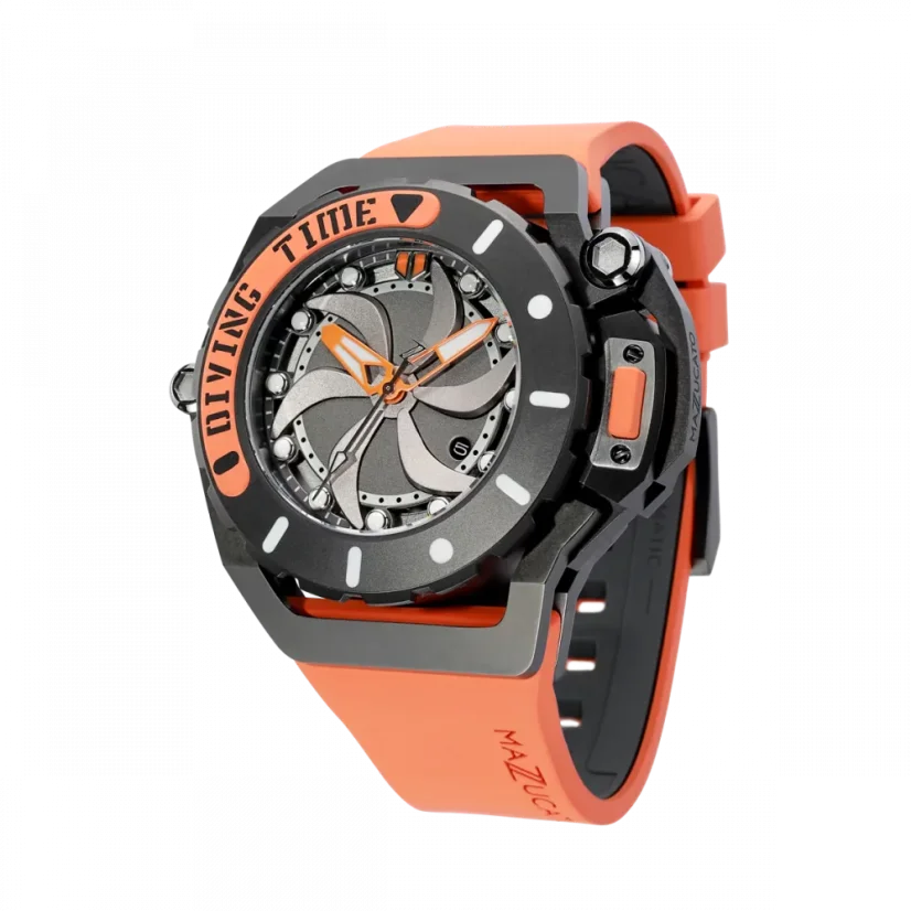 Men's Mazzucato black watch with rubber strap RIM Scuba Black / Orange - 48MM Automatic