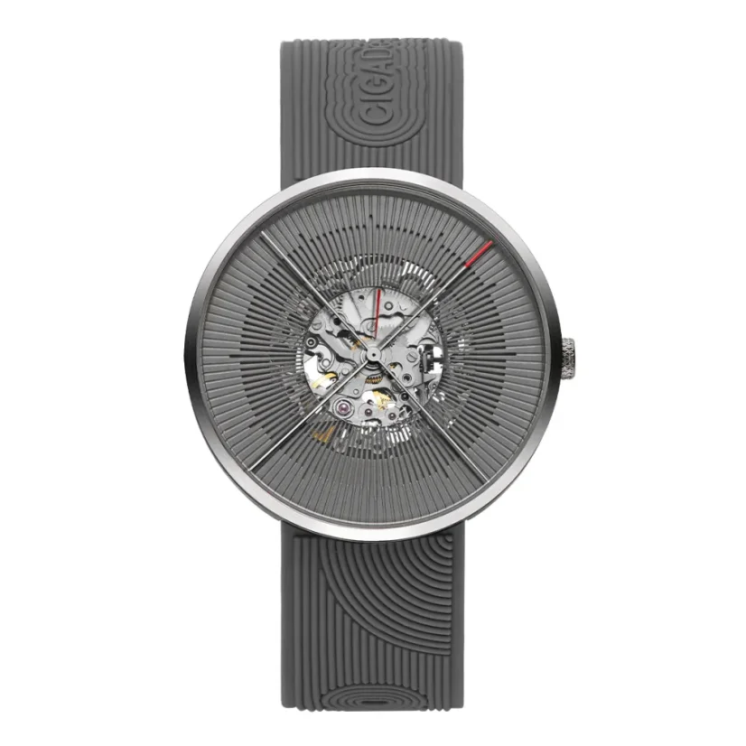 Strieborné pánske hodinky CIGA Design s gumovým opaskom Series J Zen Grey 44M Automatic