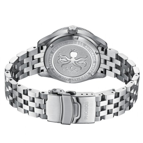 Herrenuhr aus Silber Phoibos Watches mit Stahlband GMT Wave Master 200M - PY049E Silver Automatic 40MM