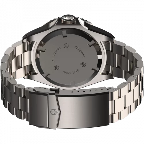 Ασημένιο ρολόι NTH Watches για άντρες με ιμάντα από χάλυβα Barracuda With Date - Polar White Automatic 40MM