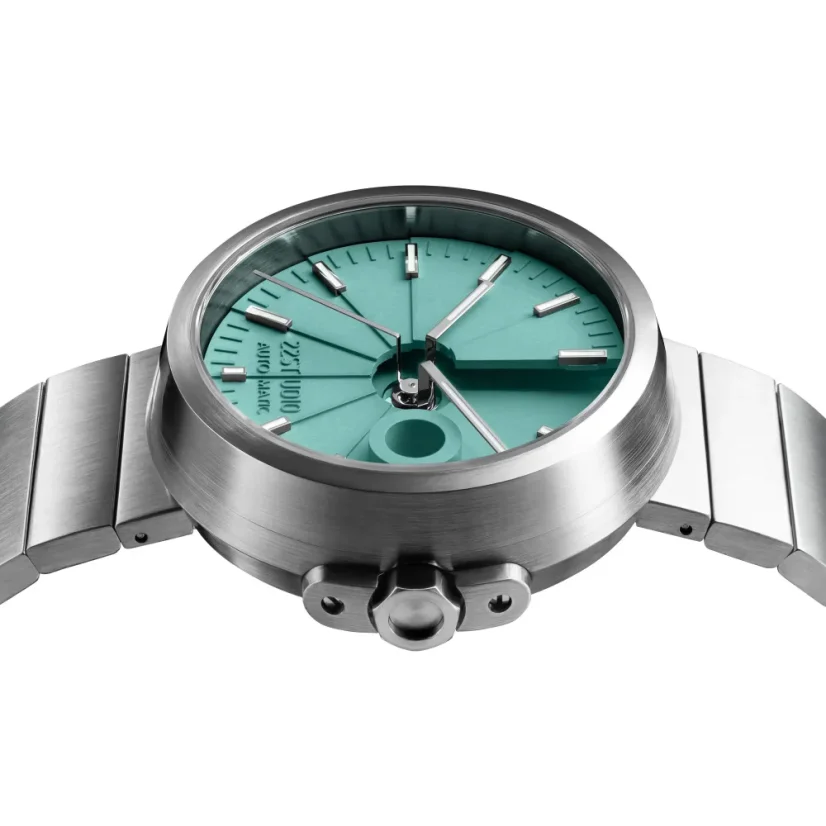 Montre 22Designstudio Watches pour hommes en argent avec bracelet en acier Concrete Sport Green 45MM Automati