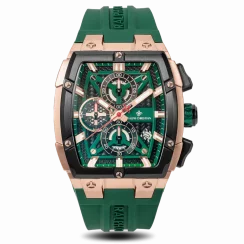 Men's gold Ralph Christian watch with a rubber band The Polaris Chrono - Gold / Hunter Green 42,5MM