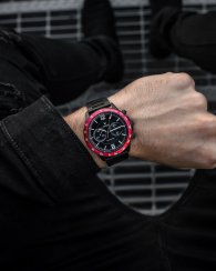Men's black watch Vincero with steel strap The Apex Matte Black/Crimson 42MM