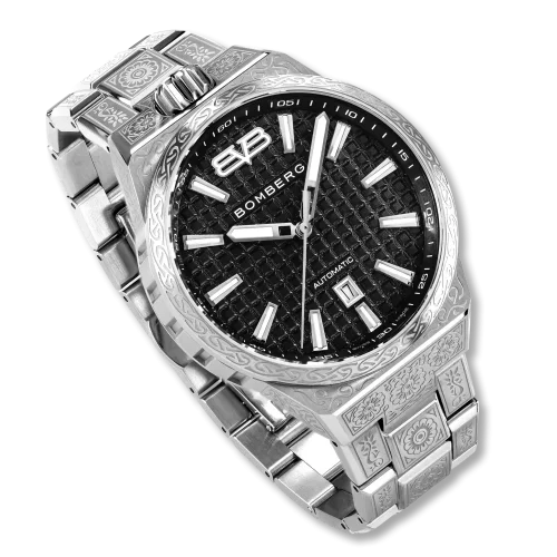 Srebrny zegarek męski Bomberg Watches z pasem stalowym CLASSIC NOIRE 43MM Automatic