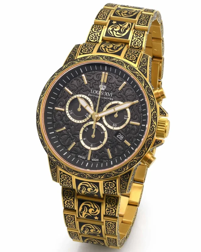 Men's gold Louis XVI watch with steel strap Palais Royale No Diamond 1700 - Gold 43MM