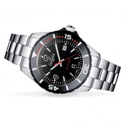 Stříbrné pánské hodinky Davosa s ocelovým páskem Nautic Star - Silver/Red 43,5MM