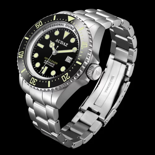 Miesten hopeinen Audaz Watches -kello teräshihnalla Abyss Diver ADZ-3010-01 - Automatic 44MM