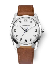 Men's silver Nivada Grenchen watch with leather strap Antarctic 35005M16 35MM