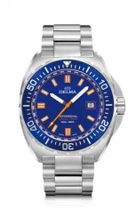 Strieborné pánske hodinky Delma Watches s ocelovým pásikom Shell Star Silver / Blue 44MM