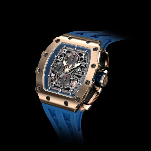 Tsar Bomba Watch kultainen miesten kello kuminauhalla TB8204Q - Gold / Blue 43,5MM