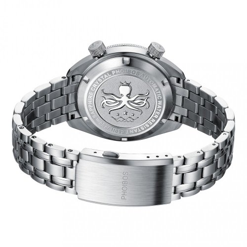 Relógio Phoibos Watches de prata para homem com pulseira de aço Eage Ray 200M - Pastel Blue Automatic 41MM