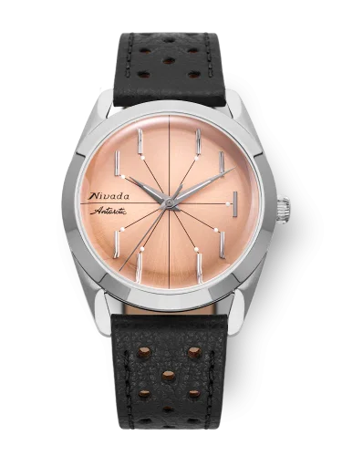 Męski srebrny zegarek Nivada Grenchen ze skórzanym paskiem Antarctic Spider 32050A10 38MM Automatic
