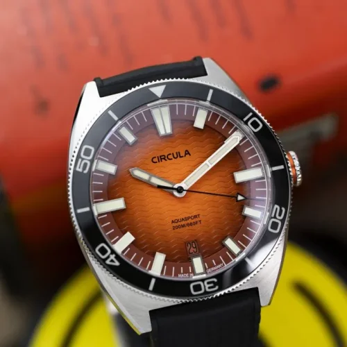 Stříbrné pánské hodinky Circula s gumovým páskem AquaSport II - Orange 40MM Automatic
