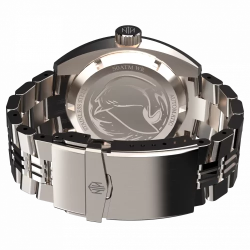 Herrenuhr aus Silber NTH Watches mit Stahlband DevilRay With Date - Silver / Black Automatic 43MM