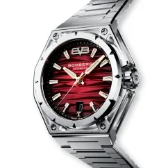 Stříbrné pánské hodinky Bomberg s ocelovým páskem EDGE RED 43MM Automatic