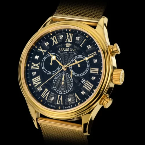 Reloj de oro Luis XVI para hombre con correa de acero Danton - Gold 44MM