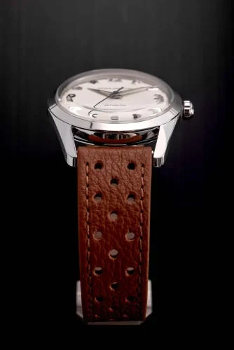 Reloj Nivada Grenchen plata para hombre con correa de cuero Antarctic 35001M16 35MM