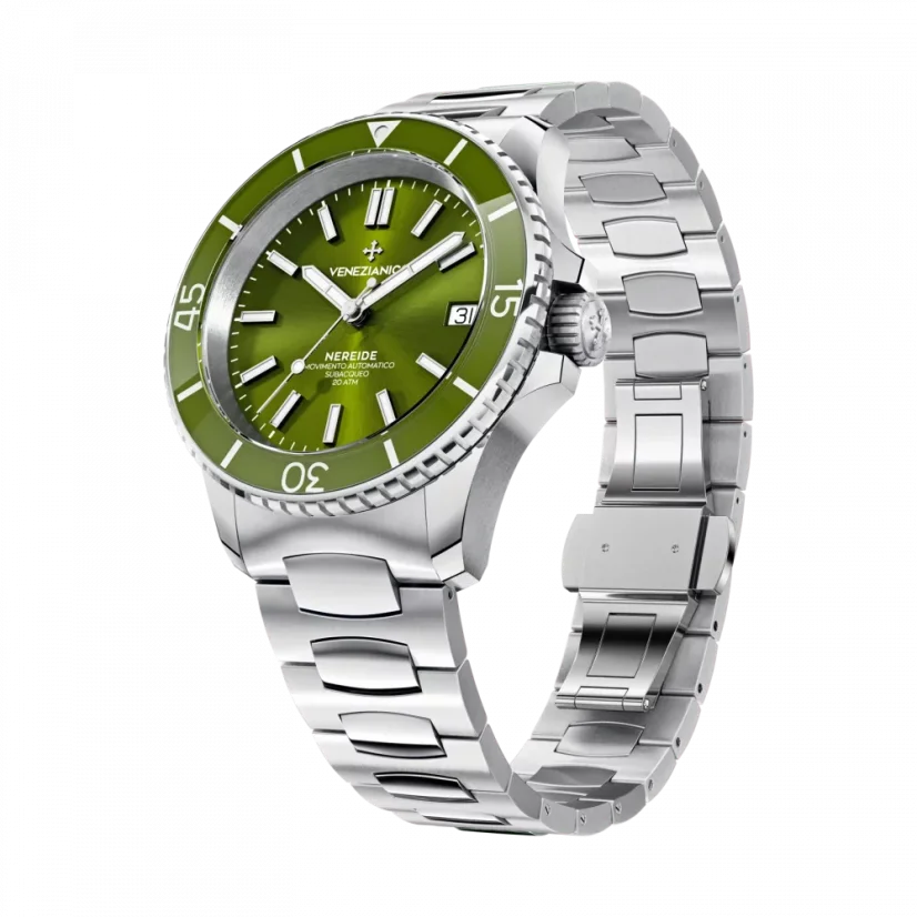 Men's Venezianico silver watch with steel strap Nereide 3121501C Green 39MM Automatic