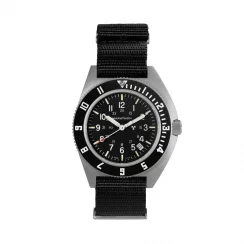Stříbrné pánské hodinky Marathon Watches s nylonovým páskem Steel Navigator w/ Date (SSNAV-D) on Nylon DEFSTAN 41MM