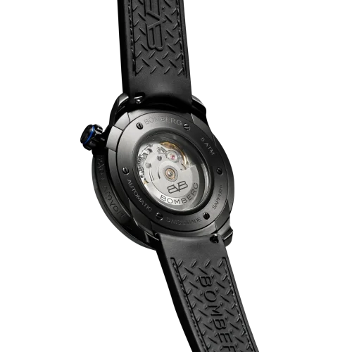 Schwarze Herrenuhr Bomberg Watches mit Lederband AUTOMATIC SPARTAN BLUE 43MM Automatic