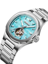 Relógio Waldhoff bracelete de aço prateado para homem Navigator Arctic Blue 40MM Automatic