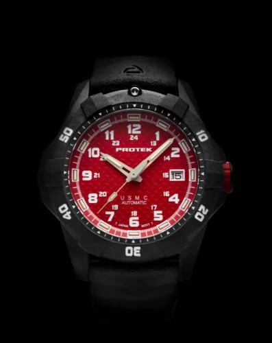 Zwart herenhorloge van ProTek Watches met een rubberen band Series PT1212 42MM Automatic