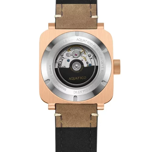Goldene Herrenuhr Aquatico Watches mit Ledergürtel Charger Bronze Green Dial Automatic 43MM