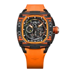 Relógio de homem Tsar Bomba Watch preto com pulseira de borracha Dark Matter 1 Black / Orange 43MM