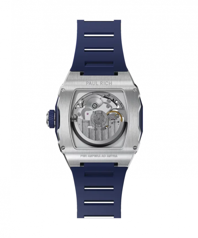Strieborné pánske hodinky Paul Rich Watch s gumovým pásikom Frosted Astro Skeleton Lunar - Silver / Blue 42,5MM Automatic