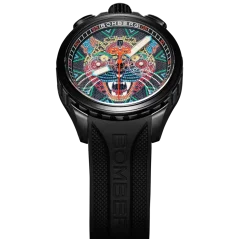 Černé pánské hodinky Bomberg s gumovým páskem JAGUAR HUICHOL 45MM