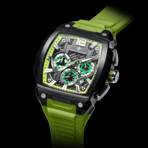 Μαύρο ανδρικό ρολόι Ralph Christian με ατσάλινο λουράκι The Phantom Chrono - Lime Green 44MM