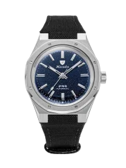 Men's silver Nivada Grenchen watch with textile strap F77 STAINLESS STEEL DARK BLUE 68010A77-BC 37MM Automatic