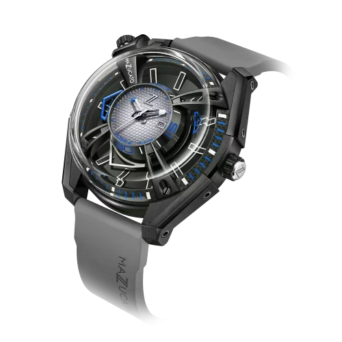 Čierne pánske hodinky Mazzucato s gumovým pásikom LAX Dual Time Black / Grey - 48MM Automatic