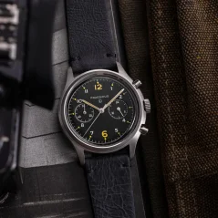 Relógio Praesidus prata para homens com pulseira de couro PAC-76 Black Leather 38MM