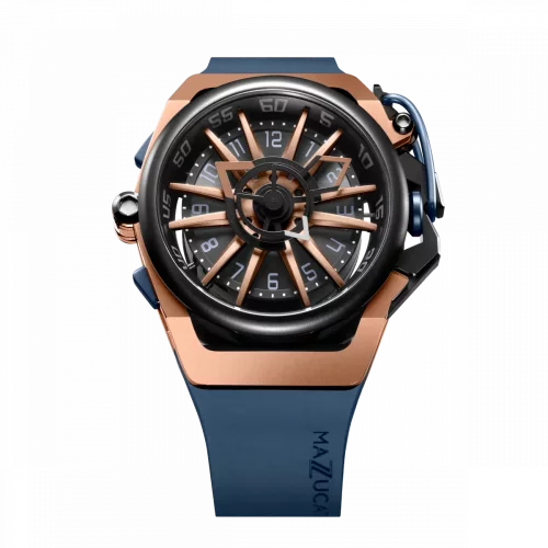 Zwart herenhorloge van Mazzucato met een rubberen band Rim Sport Black / Gold - 48MM Automatic