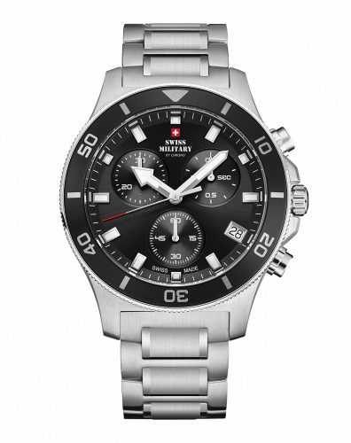 Stříbrné pánské hodinky Swiss Military Hanowa s ocelovým páskem Sports Chronograph SM34067.10 42,5MM