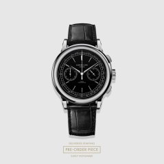 Men's silver Corniche watch with leather strap Chronograph Steel with Black dial 39MM