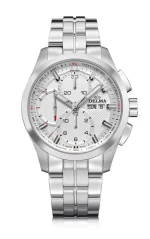 Stříbrné pánské hodinky Delma s ocelovým páskem Klondike Chronotec Silver / White 44MM Automatic