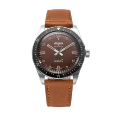 Montre Vulcain pour homme de couleur argent avec bracelet en cuir Skindiver Nautique - Brown - Brown Plain 44,5MM Automatic