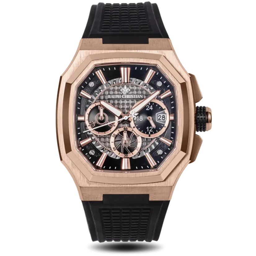 Zlaté pánské hodinky Ralph Christian s gumovým páskem The Equinox Chrono - Royal Dusk 47MM