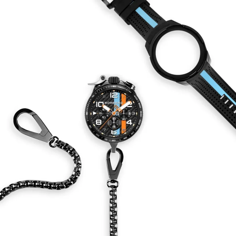 Schwarze Herrenuhr Bomberg Watches mit Gummiband RACING CARBON MC 45MM