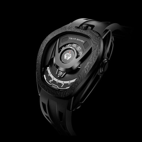 Czarny zegarek męski Tsar Bomba Watch z gumką TB8213 - All Black Automatic 44MM