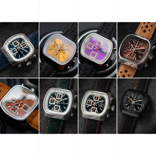 Relógio Straton Watches prata para homens com pulseira de couro Speciale Yellow 42MM