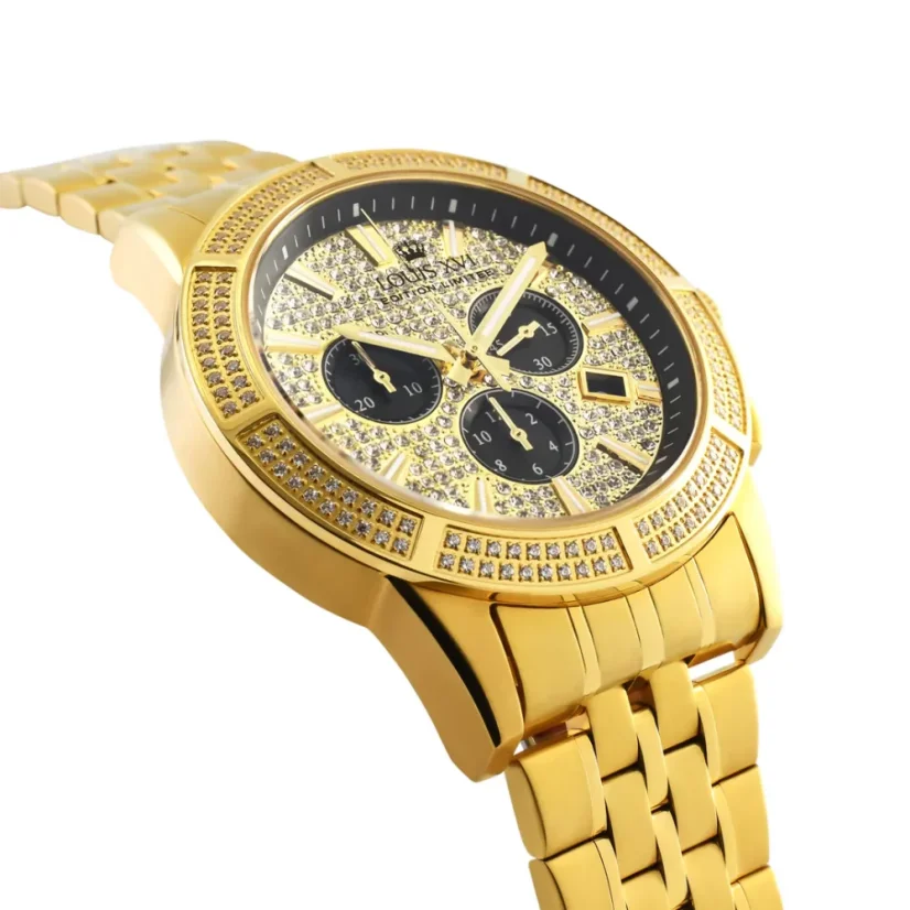 Men's gold Louis XVI watch with steel strap Majesté Iced Out - Gold 43MM