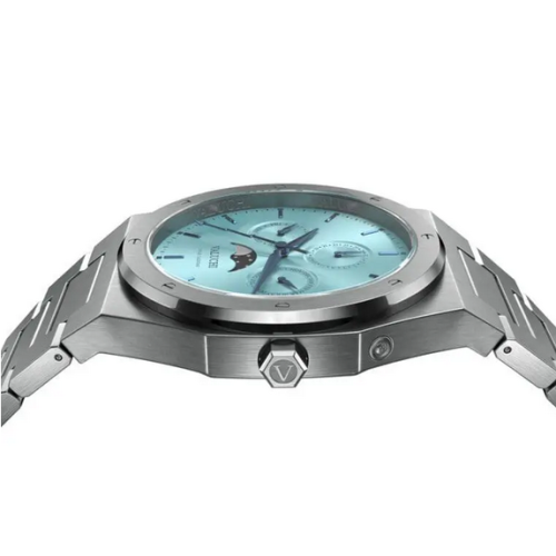 Orologio da uomo Valuchi Watches in argento con cinturino in acciaio Lunar Calendar - Silver Ice Blue 40MM