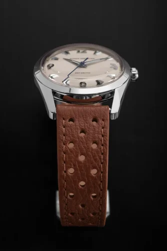 Relógio Nivada Grenchen prata para homens com pulseira de couro Antarctic 35004M16 35MM