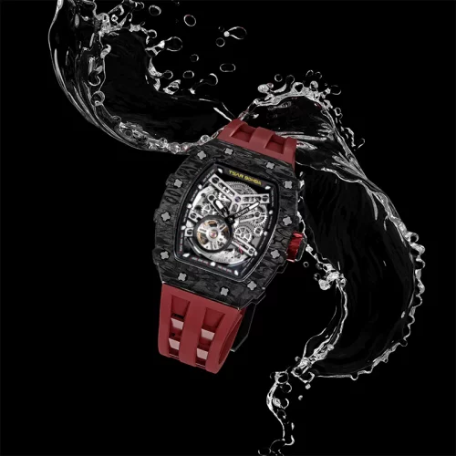 Černé pánské hodinky Tsar Bomba Watch s gumovým páskem TB8208CF - Passion Red Automatic 43,5MM